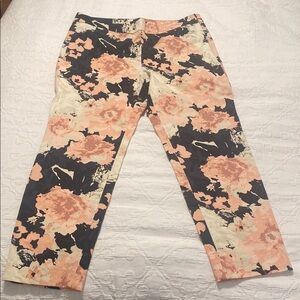 Talbots Floral Straight Leg Pants - Black, Pink, Cream